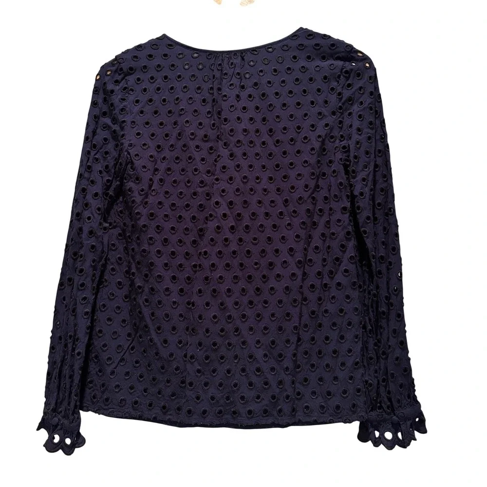 Boden Broderie Navy Blue Eyelet Embroidered Scallop Blouse Top US 4 Coquette